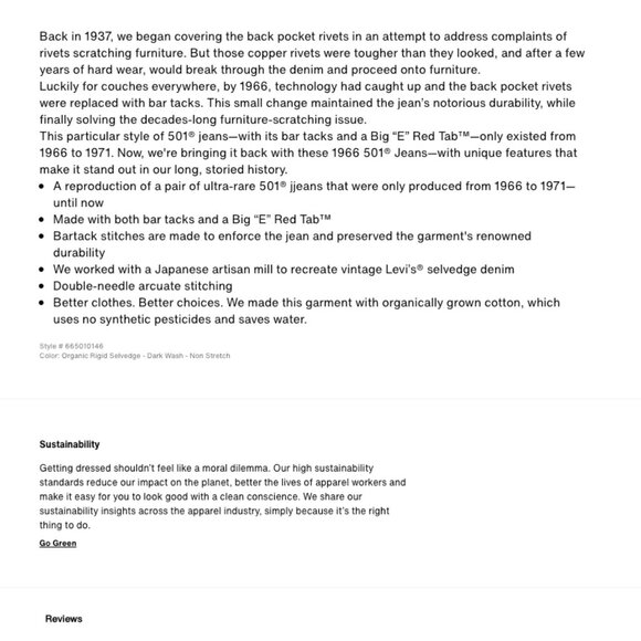 NWT Levi's LVC 1966 jeans sz 30x34 - Picture 9 of 15